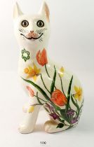 A Griselda Hill Wemyss cat painted spring flowers, privately commissioned, 33.5cm