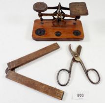 A Post Office group of collectables including postal rates scales, Kutrite PO scissors, folding