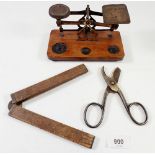 A Post Office group of collectables including postal rates scales, Kutrite PO scissors, folding