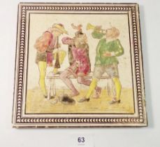A Victorian tile printed musicians by E Smith and Co, Coalville, 20.5cm square