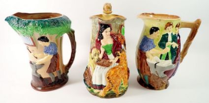 Three Burleigh Ware jugs - The Village Blacksmith, The Runaway Marriage and Old Feeding Time