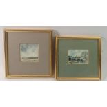 Alan Freer - two small watercolour landscapes, 6cm square and 4.5 x 7cm