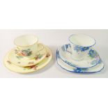 A George Jones Crescent cup and saucer trio and an Art Deco Sutherland one