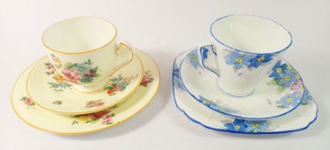 A George Jones Crescent cup and saucer trio and an Art Deco Sutherland one