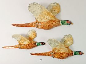 A group of three Beswick pheasant wall plaques - 661/1, 661/2 and 661/3, largest a/f