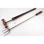 An antique cheese tester, 52cm and an iron toasting fork