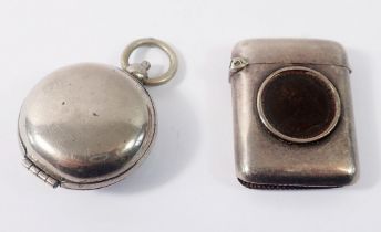 A silver vesta case inset Victorian coin, Chester 1885 and a silver plated sovereign holder