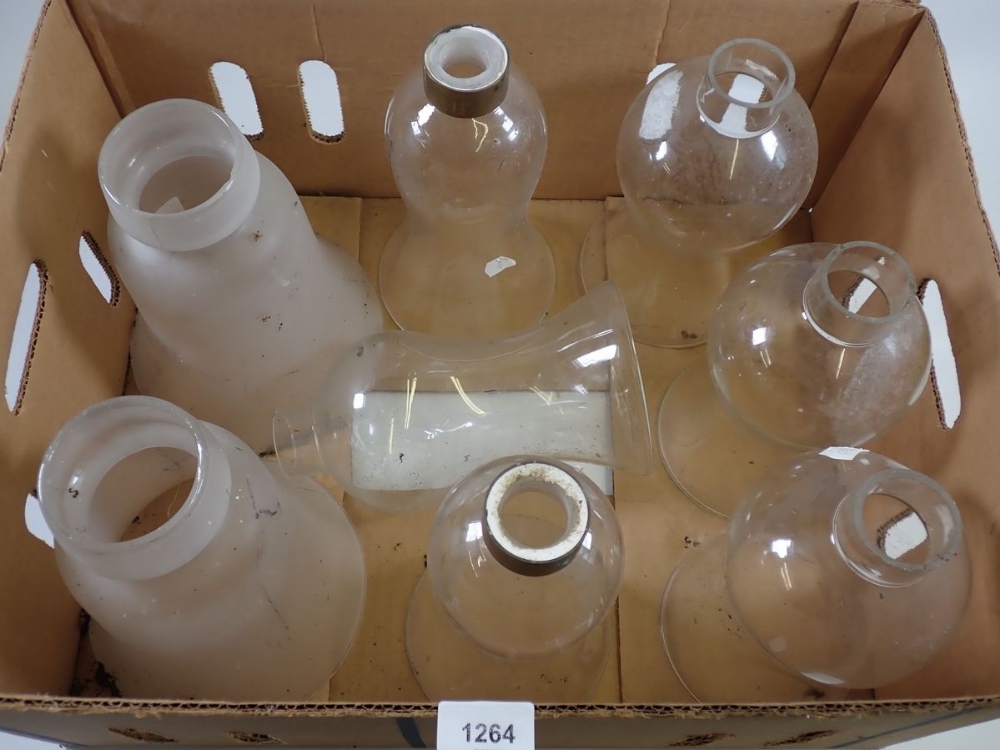 A box of antique glass candle or oil lamp shades