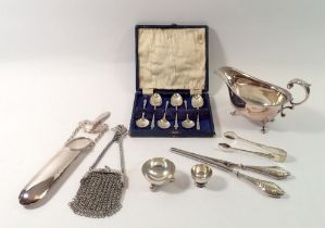 A group of silver plated items including spectacle case, purse, glove stretchers