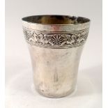 A French white metal beaker with griffin and leaf border, marked 9 & C R Brille, 8cm, 84g