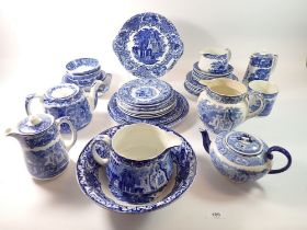 A collection of George Jones Abbey china including two teapots, two jugs, fruit bowl, dishes,