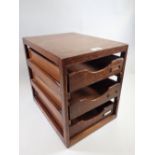 A vintage wood three drawer filing set of desk top trays, 36 x 28 x 38cm