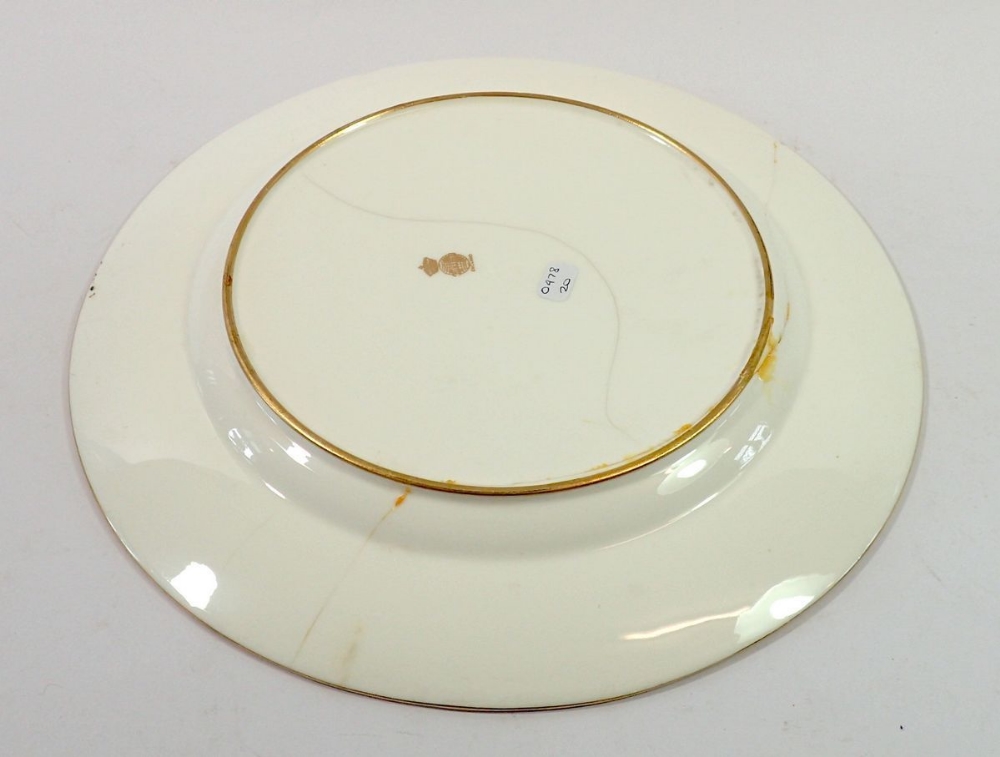 A Minton plate with three pate sur pate panels with gilt shell and leaf decoration, cracked and - Image 2 of 2