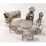 A collection of miniature silver furniture, total weight 69g