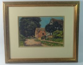 E Walker Naverton - watercolour country cottage, 16 x 25cm