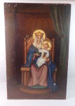 A 19th century oil on wooden panel Madonna and child, 57 x 37cm