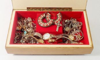 A jewellery box containing necklaces, earrings, ladies watches etc.