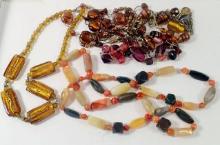 Various Venetian glass bead necklaces and an agate necklace