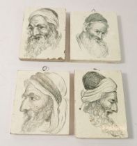 A set of four Victorian miniature tiles printed sketched portraits of Middle Eastern men