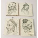 A set of four Victorian miniature tiles printed sketched portraits of Middle Eastern men