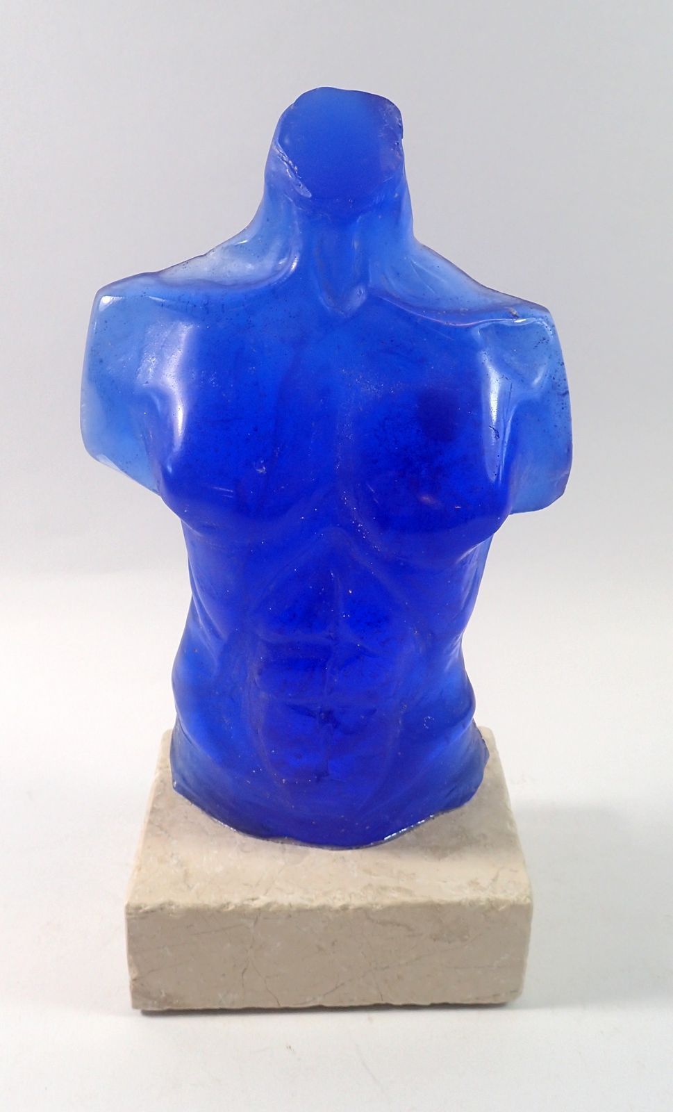 Isabel Mitchell glass sculpture blue torso, 29cm tall