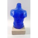 Isabel Mitchell glass sculpture blue torso, 29cm tall