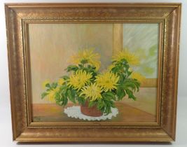 B Hanson - vintage oil on canvas yellow flowers, 34 x 44cm