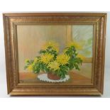 B Hanson - vintage oil on canvas yellow flowers, 34 x 44cm