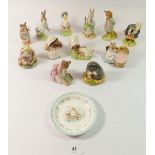 A group of Royal Albert Beatrix Potter figures including Peter Rabbit, Jeremy Fisher, Tommy Brock