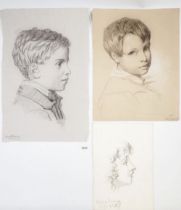 Three French charcoal portraits of children, two dated 1879 and 1880 signed indistinctly, largest 44
