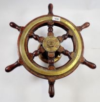 A 19th century brass bound wooden ships or yachts wheel, chain driven mechanism, 47cm diameter