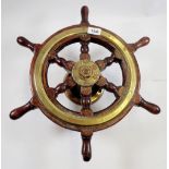 A 19th century brass bound wooden ships or yachts wheel, chain driven mechanism, 47cm diameter