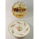 A Royal Doulton Series Ware coaching plate and a Victorian floral painted cake comport, 23cm
