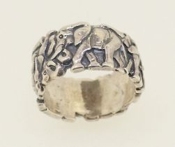 A silver elephant ring by Patrick Mavros, Zimbabwe, size H-I