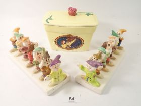 Two Clover Snow White Dwarf toast racks and a Beauty and the Beast butter dish