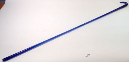 A Bristol blue glass walking cane, 117cm long