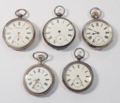 Five various silver pocket watches