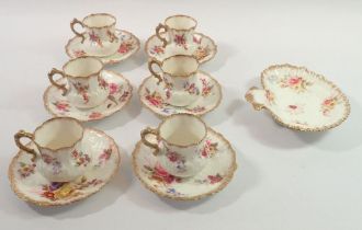 A Hammersley Dresden Sprays set of six coffee cups and saucers and a bon bon dish