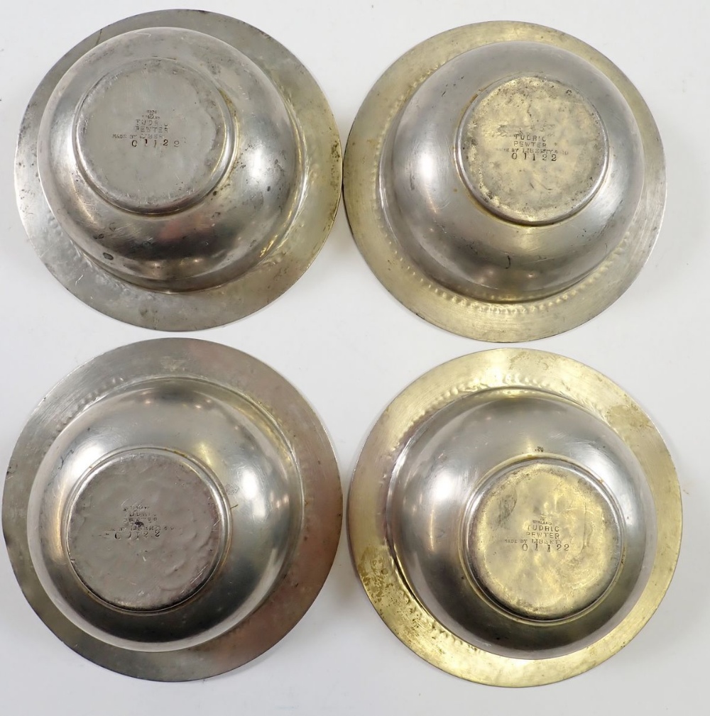 A set of four unusual Tudric pewter small dishes with Tudor Rose to base, made for Liberty, No - Image 3 of 4
