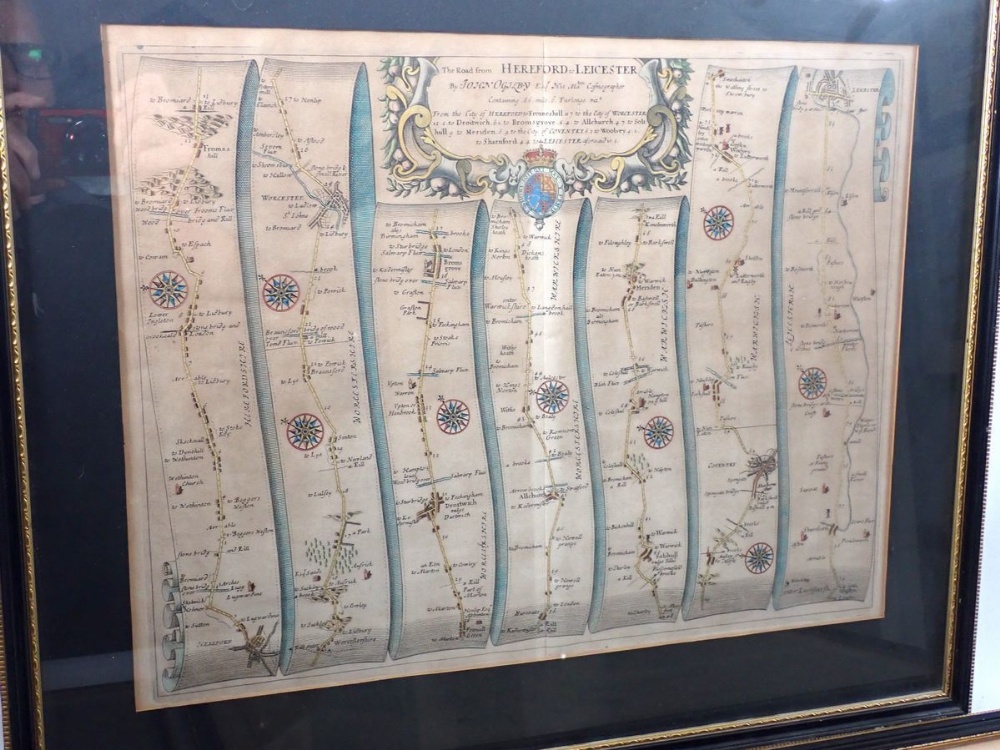 A John Ogilby road map, Hereford to Leicester, 35 x 48cm, a New Map of the County of Hereford by C - Image 2 of 4