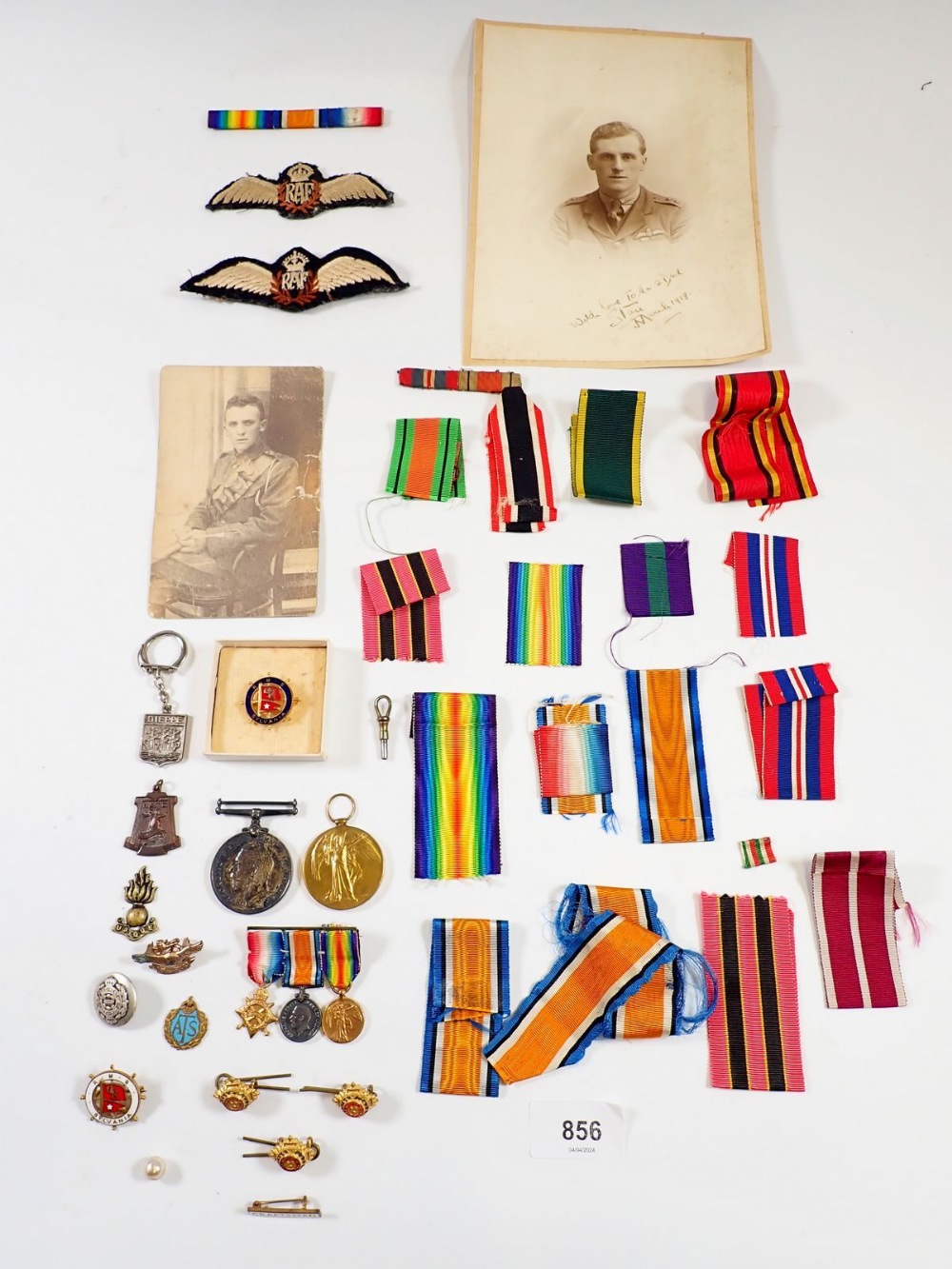 A small group of military items including WWI pair to 2nd lieutenant S F Legge RAF and set of
