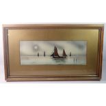 A S Woodias - moonlit marine scene with yachts, 17 x 48cm