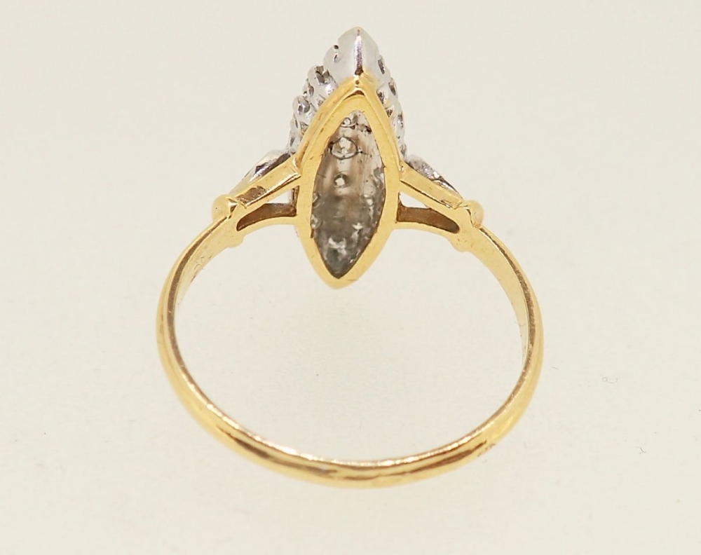 A French 18 carat gold ring of marquise form set small diamonds, 2.6g, size M - Image 4 of 4