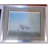 A Gerald Coulson limited edition print of 'Concorde leaving Heathrow' label to reverse, 46 x 61cm