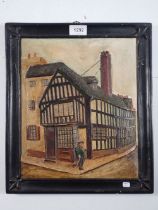 A plaster plaque of Tudor House by Albert E Bradley, 37 x 32cm