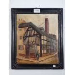 A plaster plaque of Tudor House by Albert E Bradley, 37 x 32cm