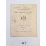 A 1952 Lord Mayor of London Children's party invitation showing list of entertainment on offer and