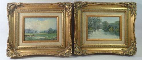 Hallard - pair of oil on board landscapes, 11.5 x 16cm