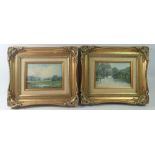 Hallard - pair of oil on board landscapes, 11.5 x 16cm