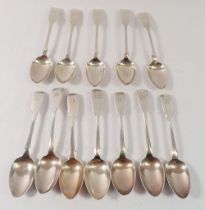 A set of seven silver teaspoons, London 1822 by William Theobalds and five tea spoons London 1856 by